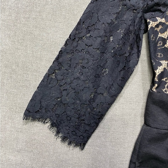 Eliza J Dress Black 8 Cocktail Lace Faille Fit & Flare V-Neck Missy Knee Length - Picture 11 of 12